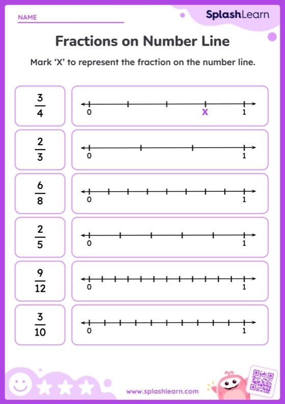 fraction number lines worksheet