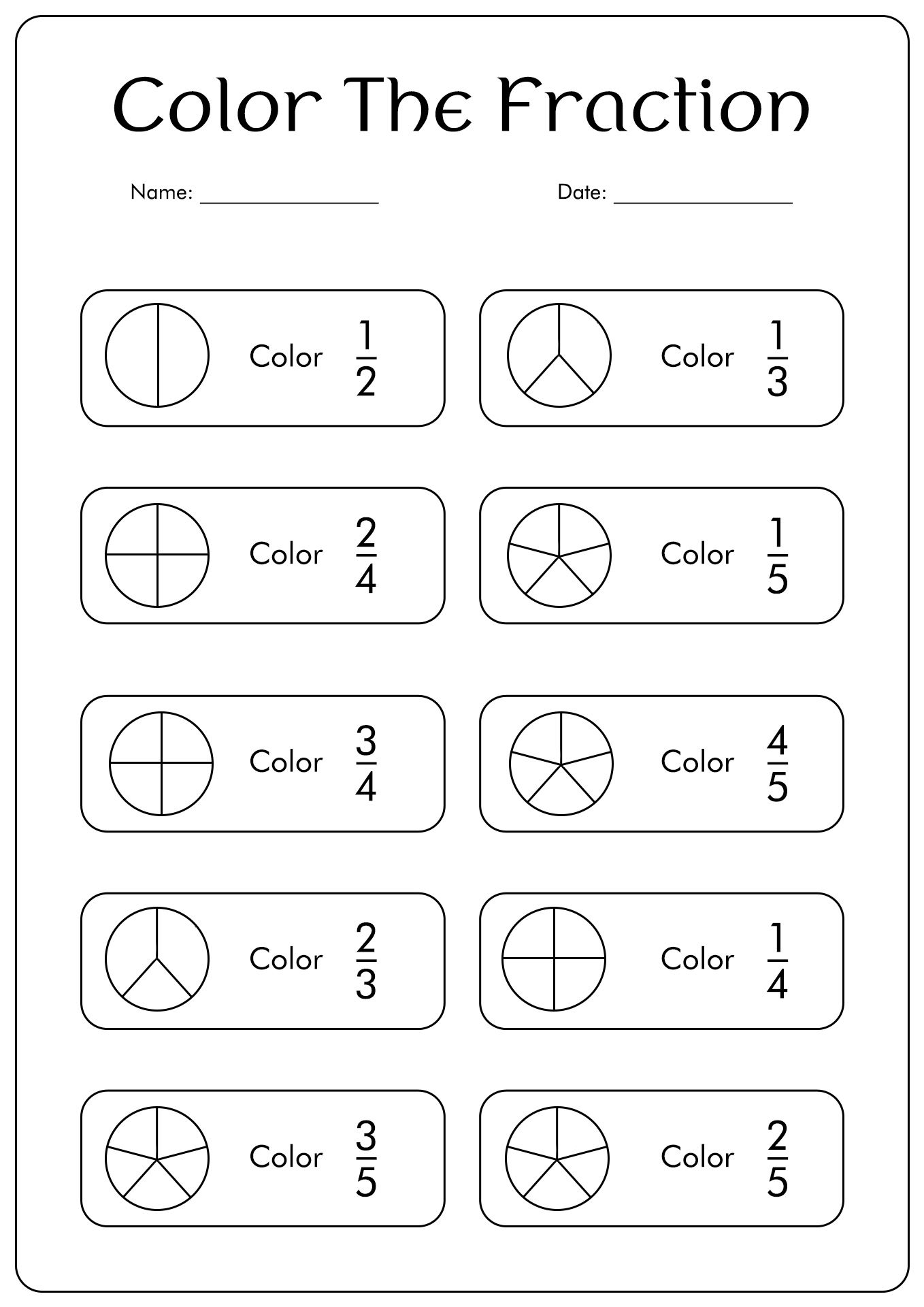 fractions worksheet with pictures