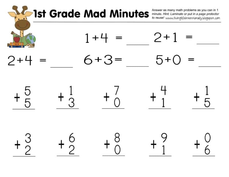 free math worksheets for first graders