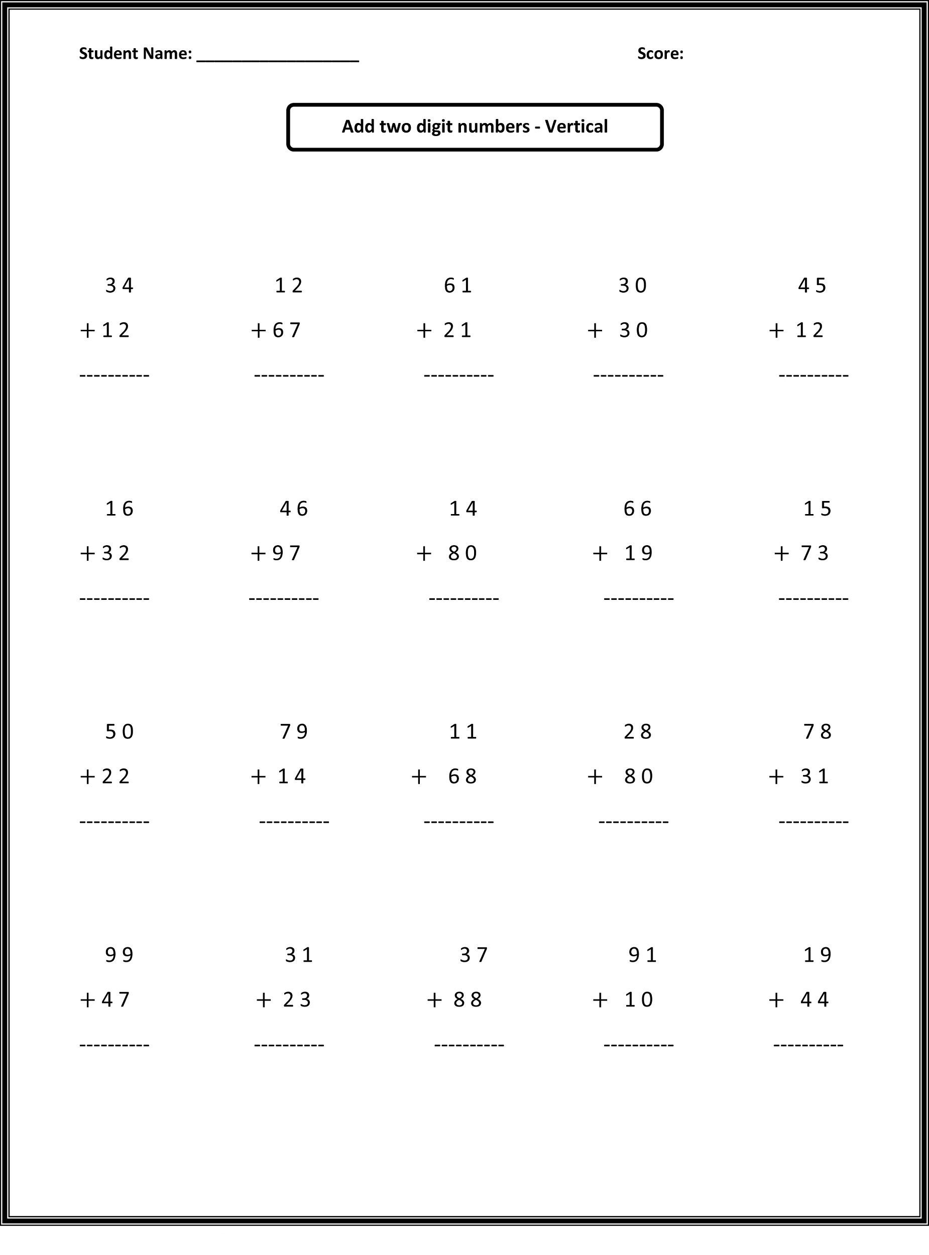 2nd grade math worksheet