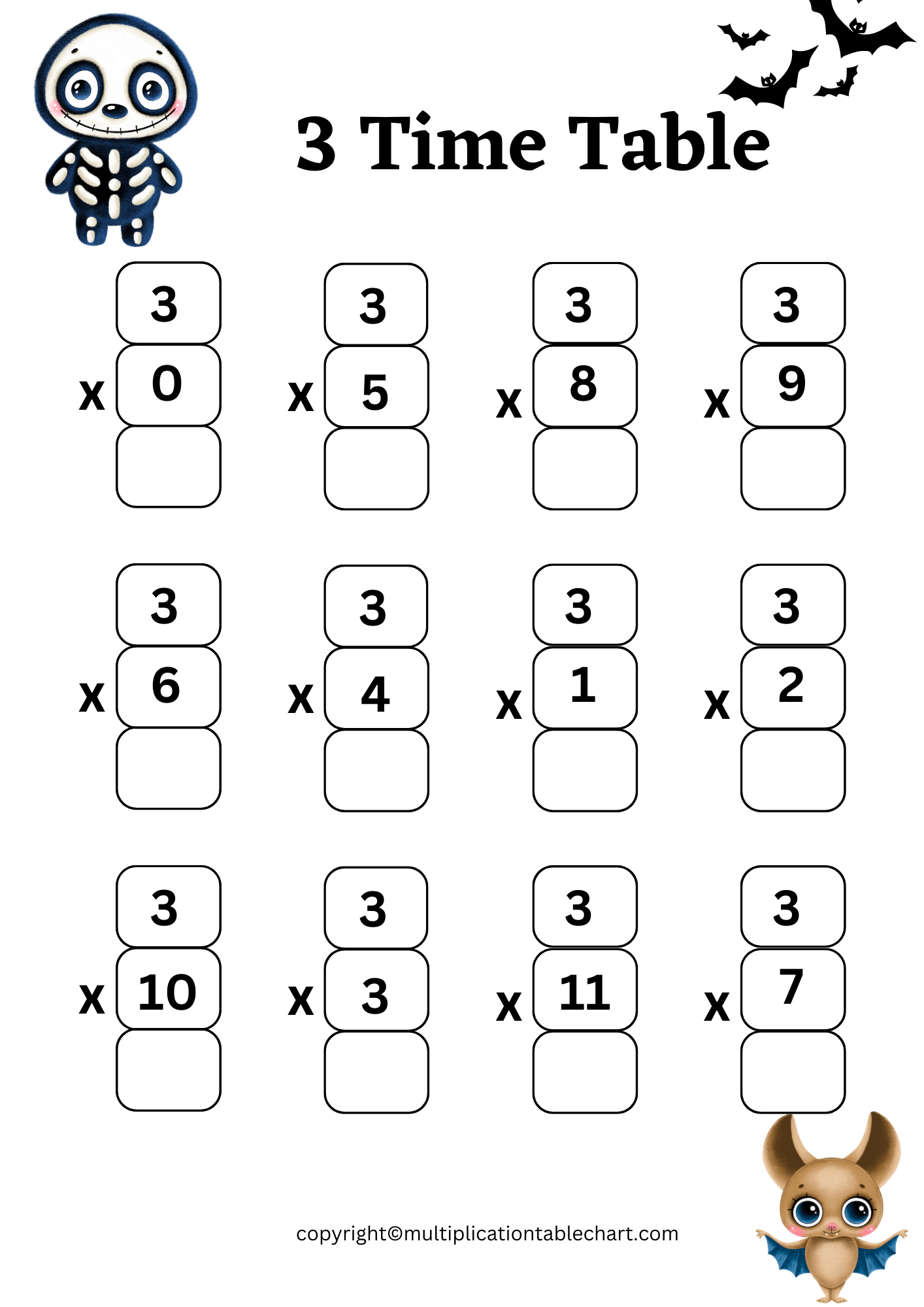 Free 3 Multiplication Chart Worksheets Multiplication Table