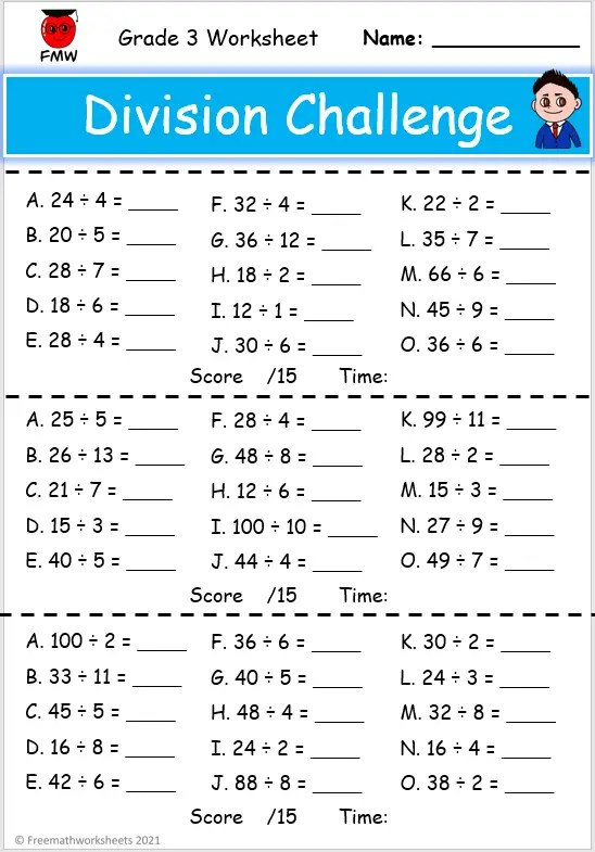 Free 3rd Grade Division Worksheets