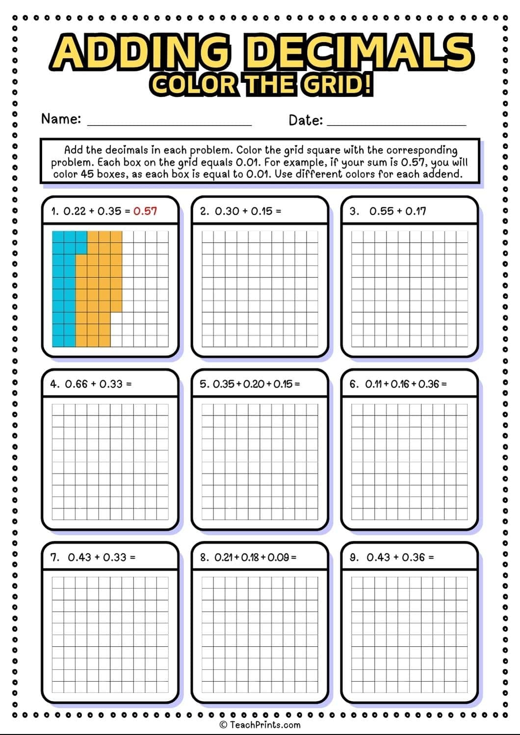 adding decimals worksheets