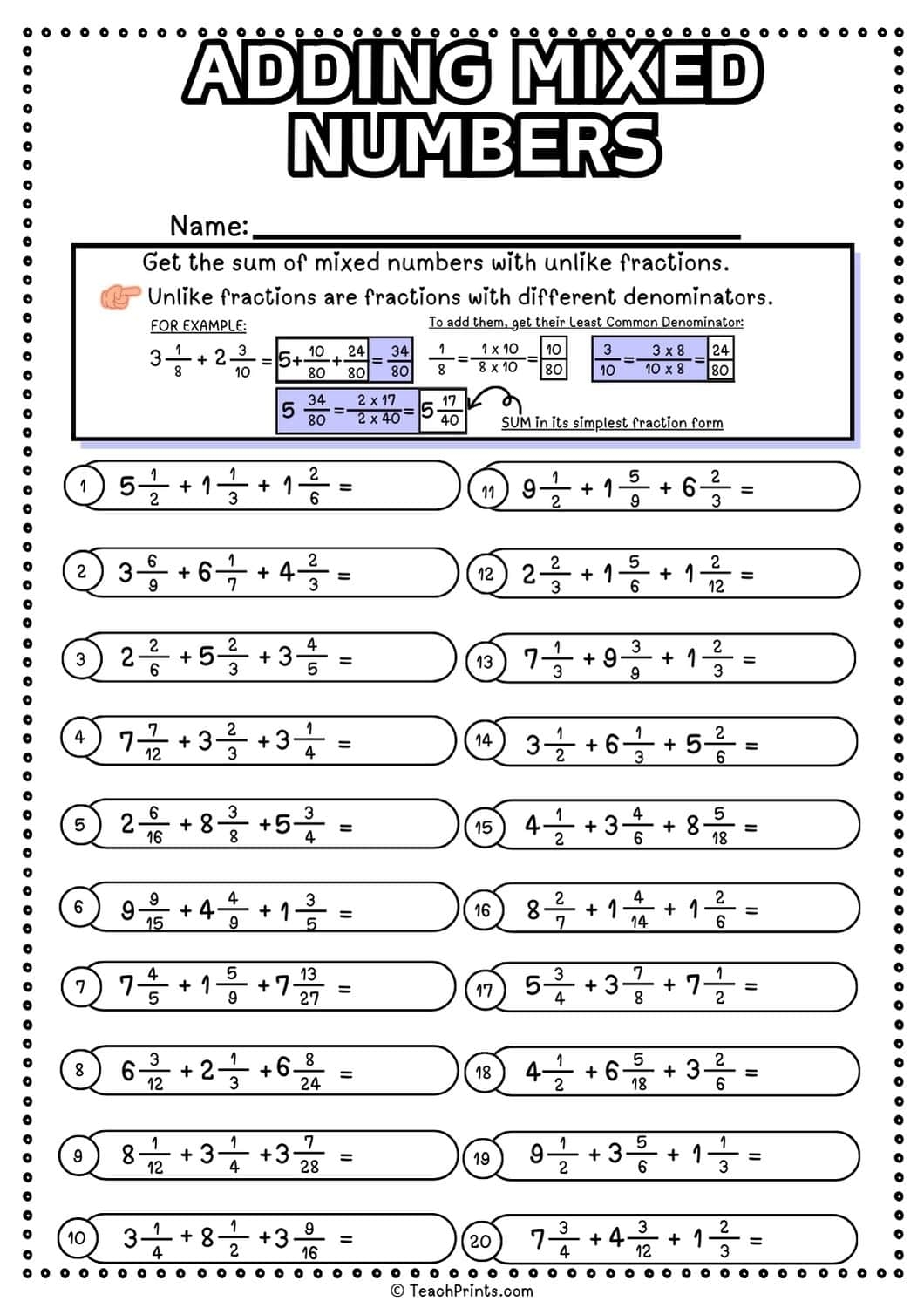 Free Adding Mixed Numbers Worksheets Teach Prints Free Adding Mixed Numbers Worksheets Teach Prints