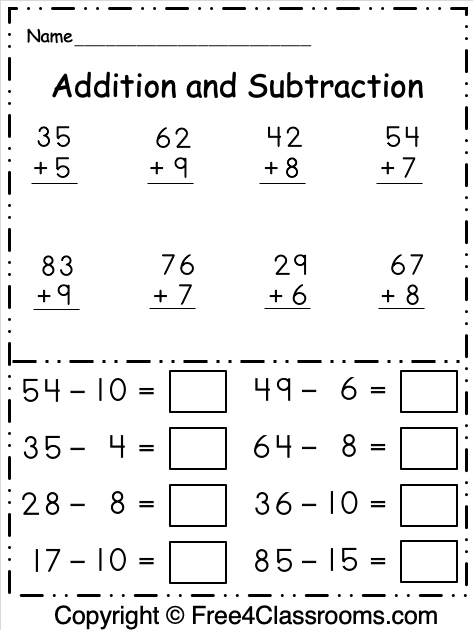subtraction and addition worksheets subtraction and addition worksheets