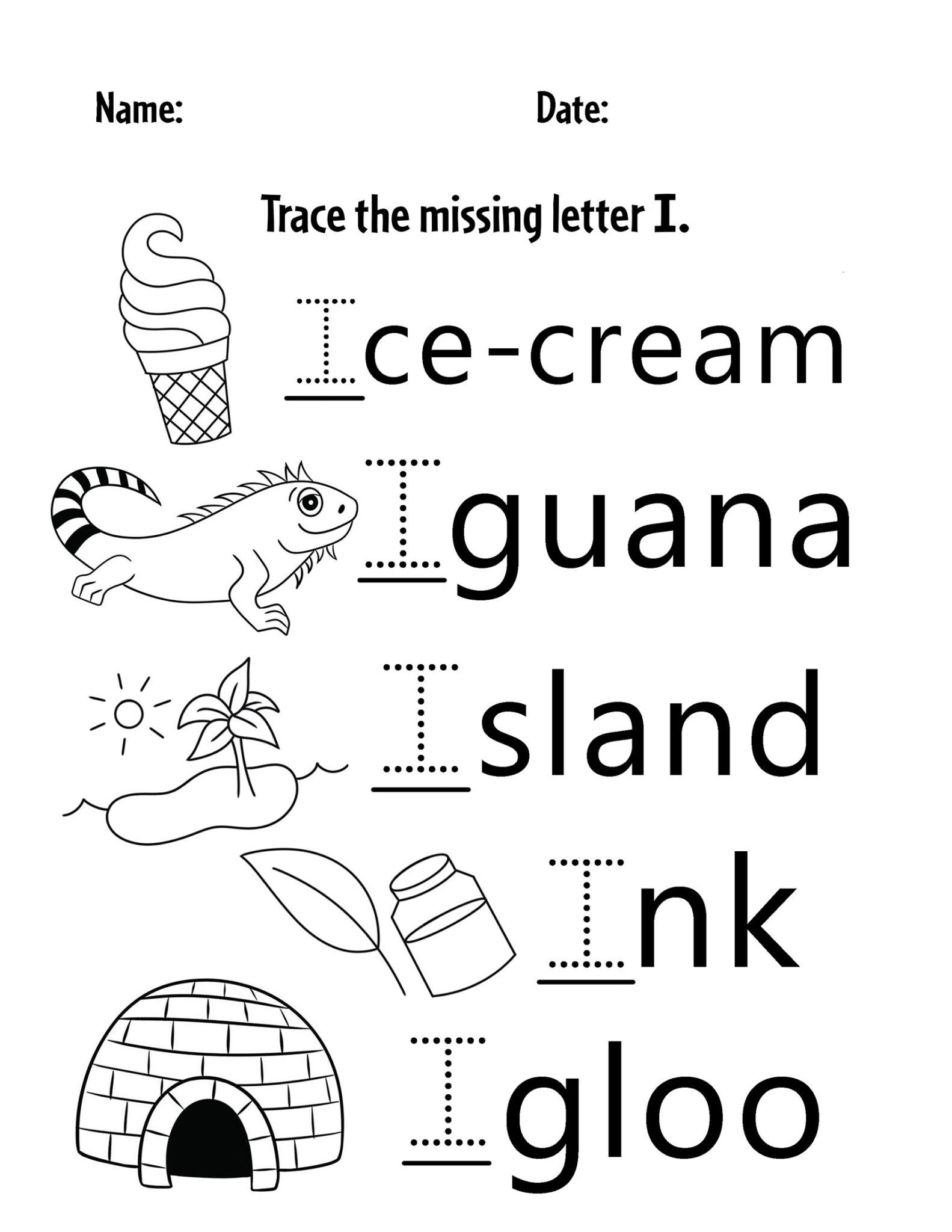 FREE Alphabet Worksheets For Preschool Letter I Activities