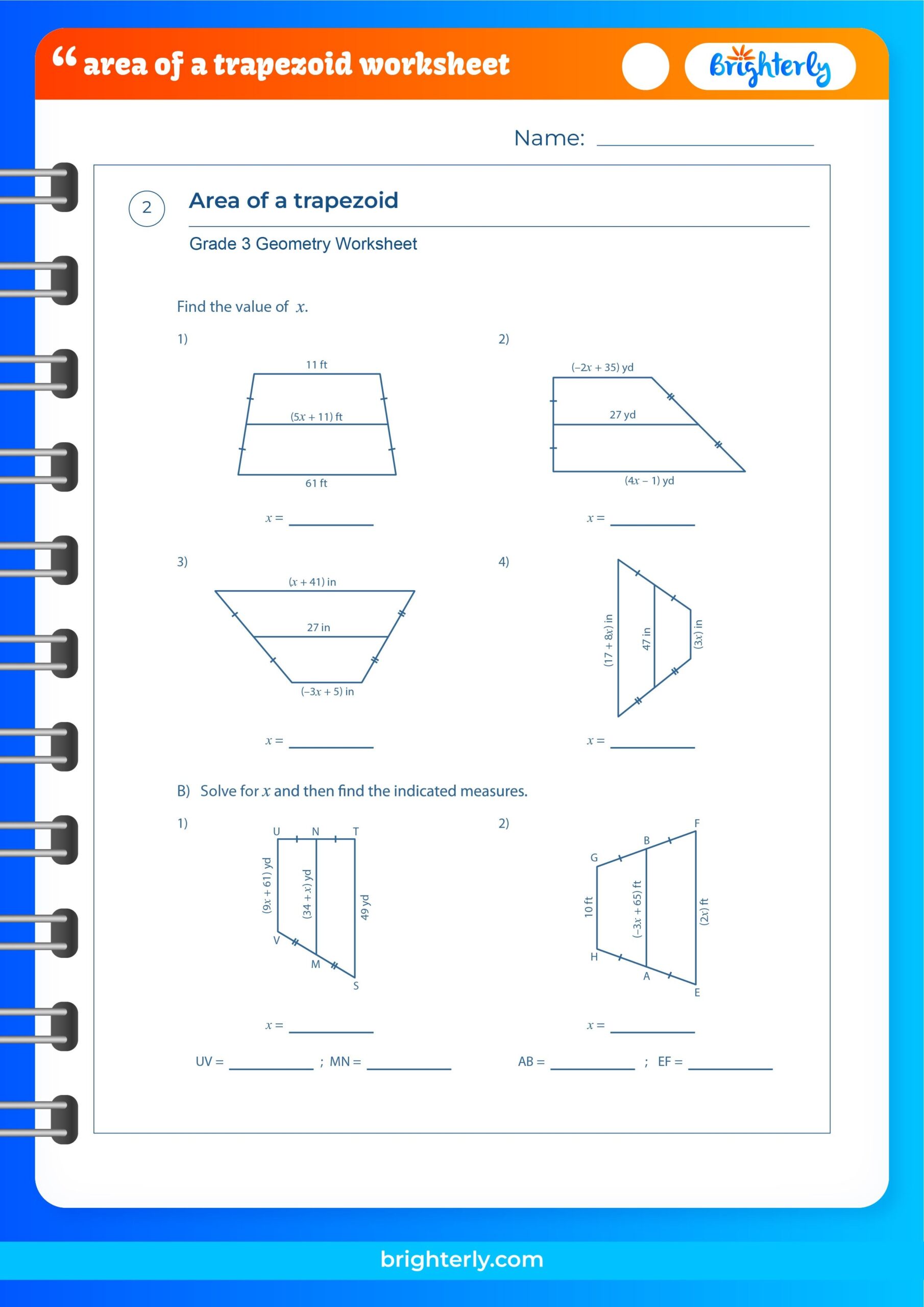 Free Area Of A Trapezoid Worksheets For Kids PDFs Brighterly Free Area Of A Trapezoid Worksheets For Kids PDFs Brighterly