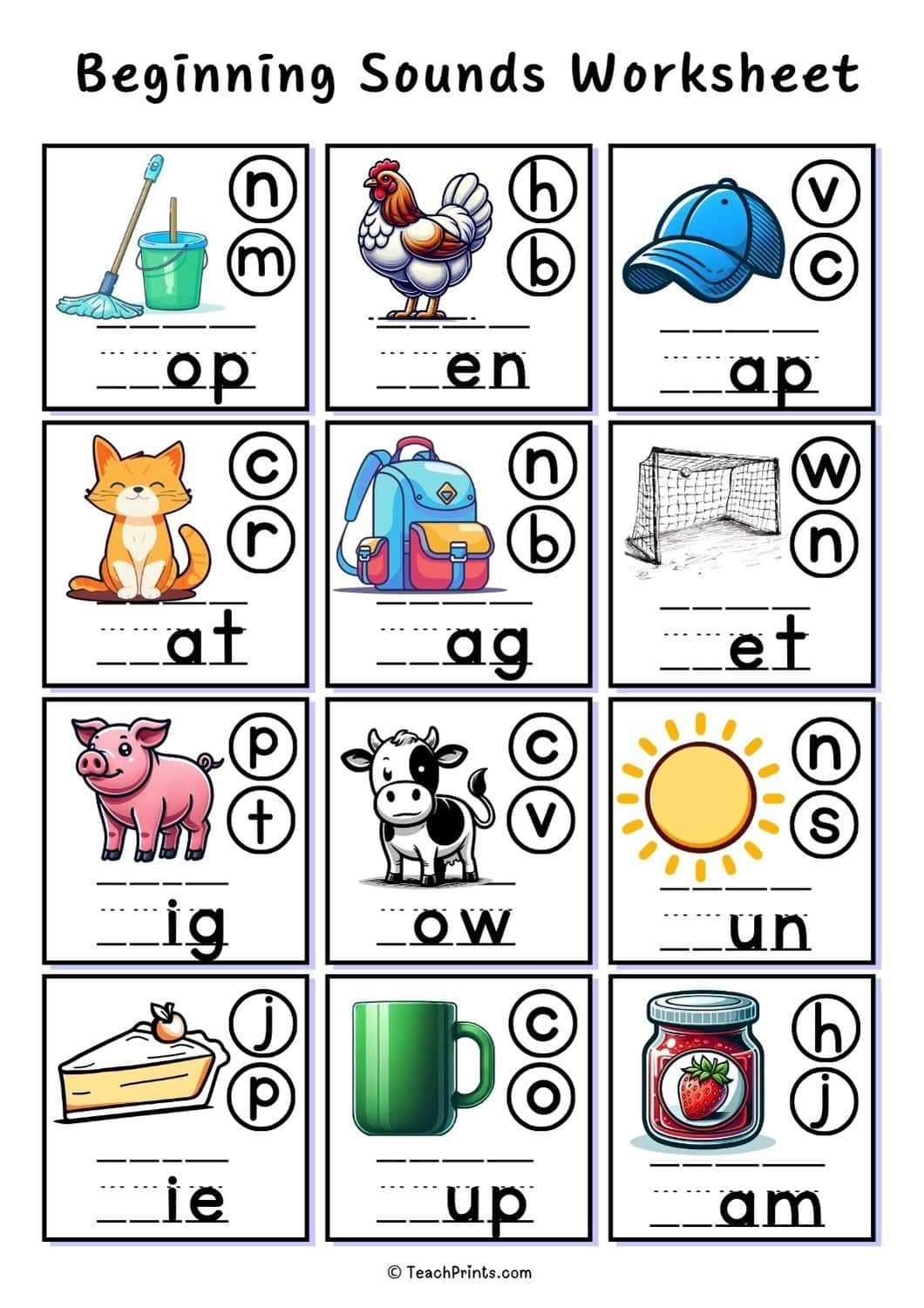 Free Beginning Sounds Worksheets Teach Prints Free Beginning Sounds Worksheets Teach Prints