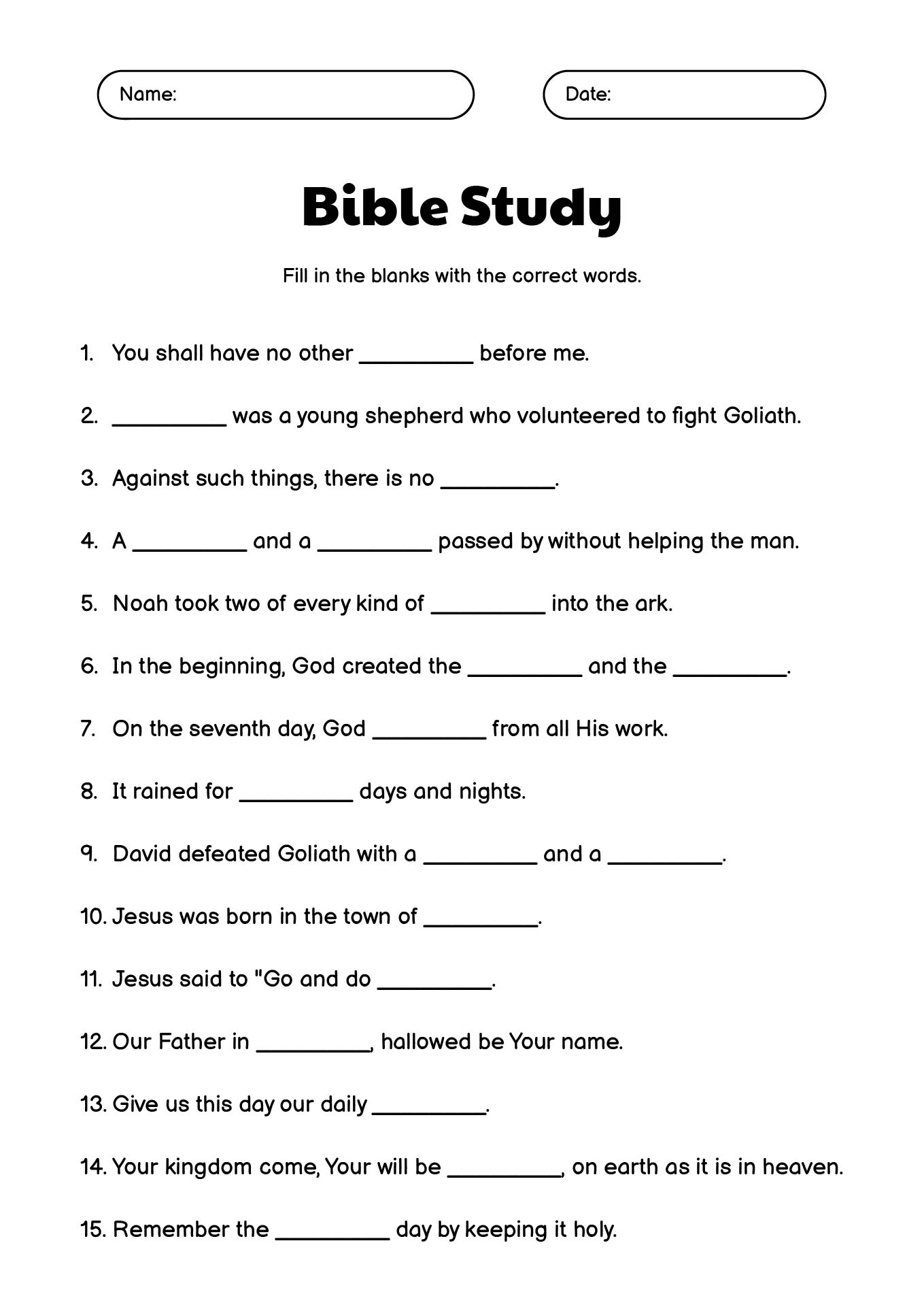 bible activity worksheets