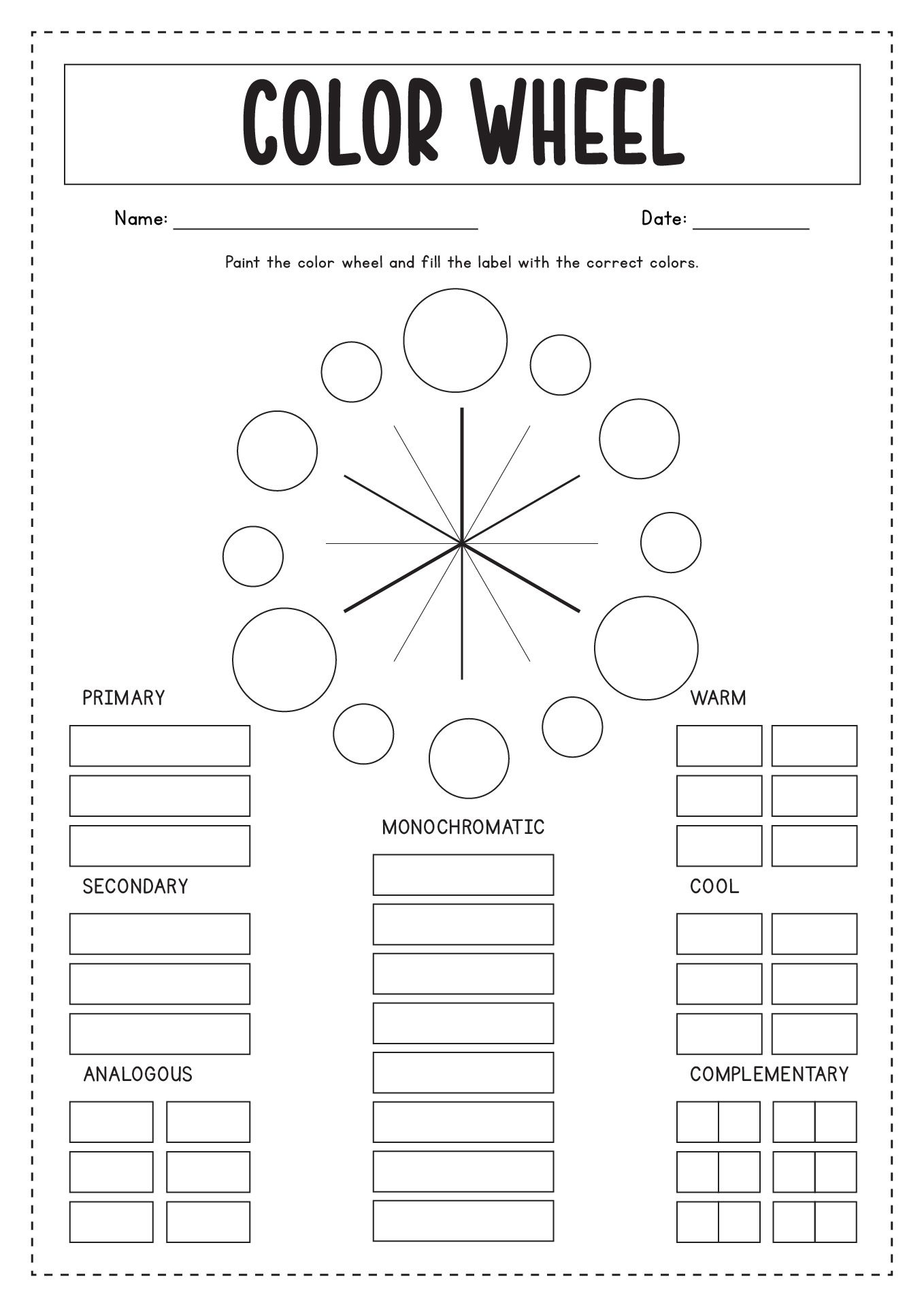 Free Color Wheel Worksheet Artofit