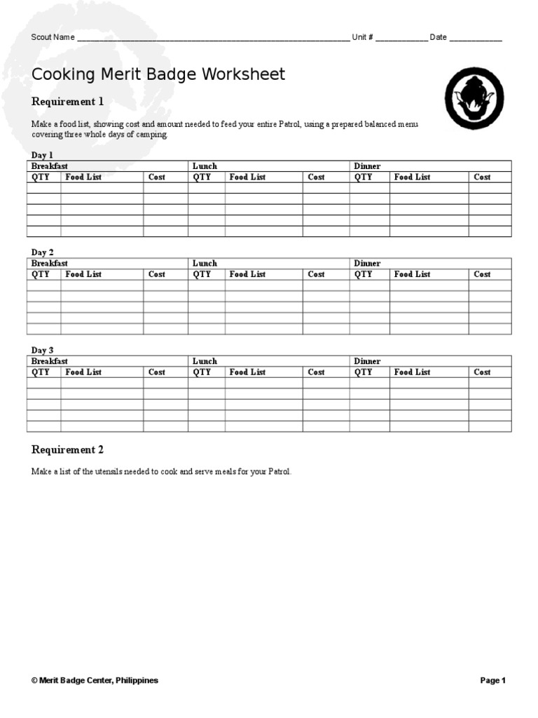 Free Cooking Merit Badge Worksheet Download Free Cooking Merit Badge Free Cooking Merit Badge Worksheet Download Free Cooking Merit Badge