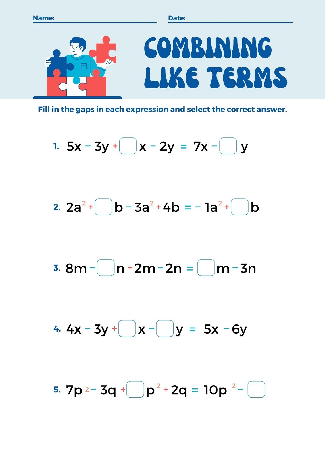 Free Custom Combining Like Terms Worksheet Templates Canva Free Custom Combining Like Terms Worksheet Templates Canva