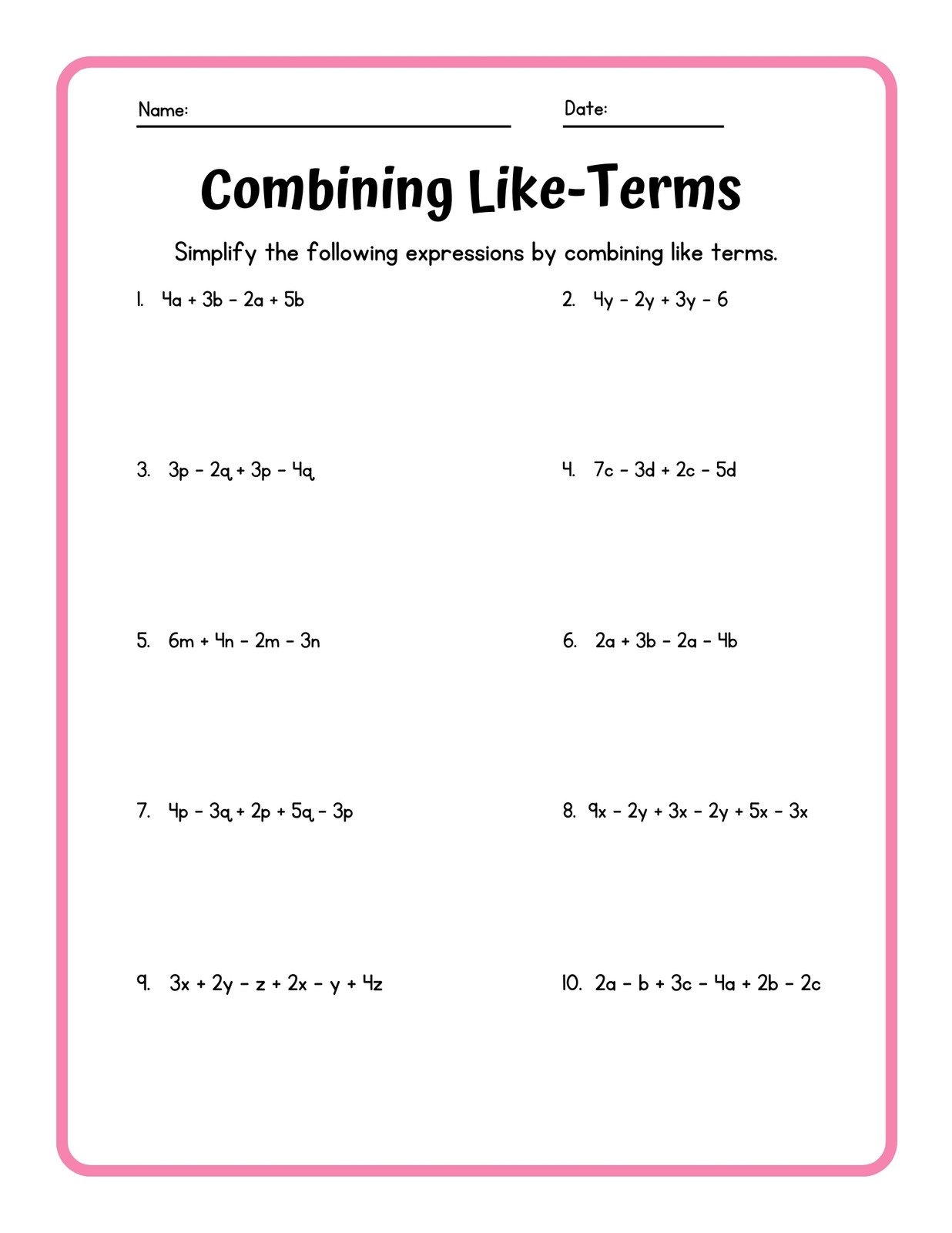 Free Custom Combining Like Terms Worksheet Templates Canva Free Custom Combining Like Terms Worksheet Templates Canva