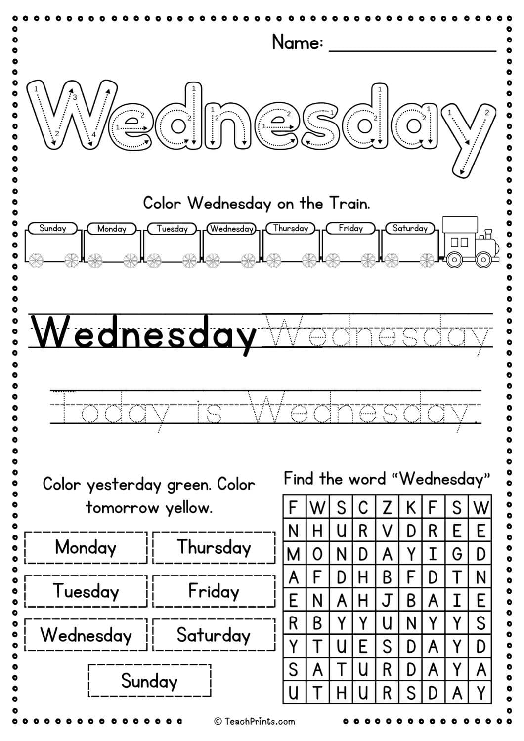 Free Days Of The Week Worksheets Teach Prints