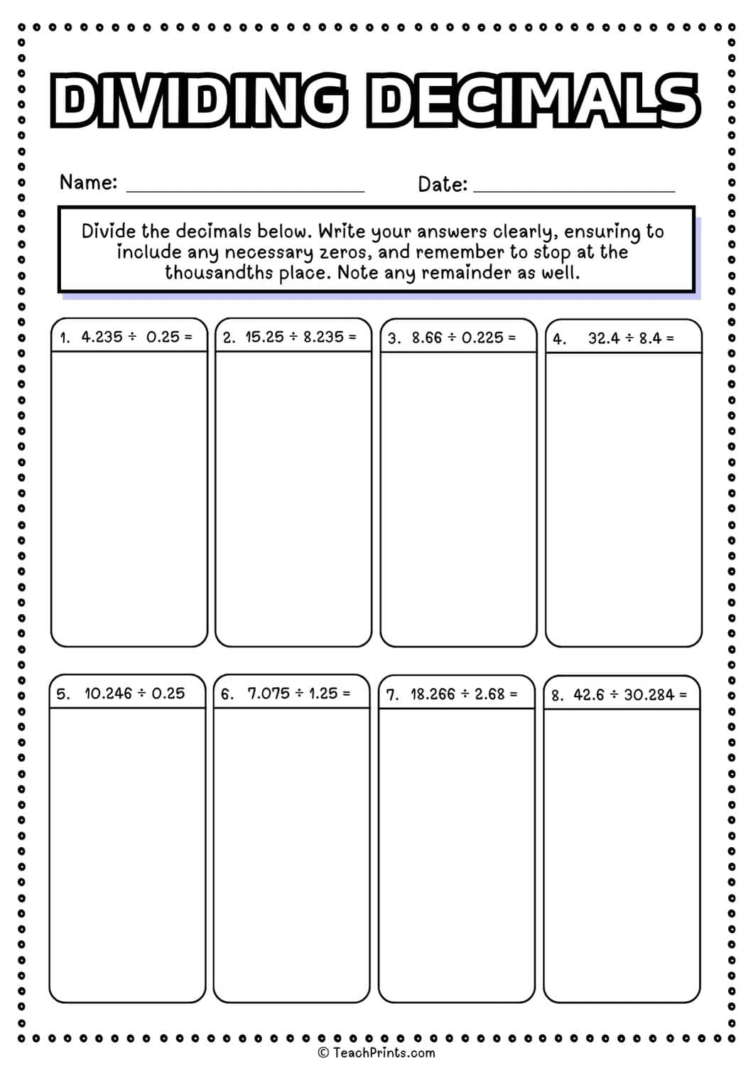Free Dividing Decimals Worksheets Teach Prints Free Dividing Decimals Worksheets Teach Prints