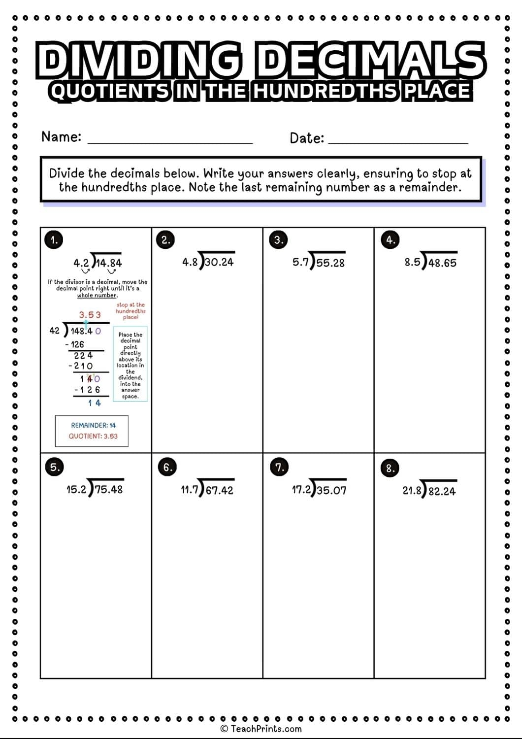 Free Dividing Decimals Worksheets Teach Prints Free Dividing Decimals Worksheets Teach Prints