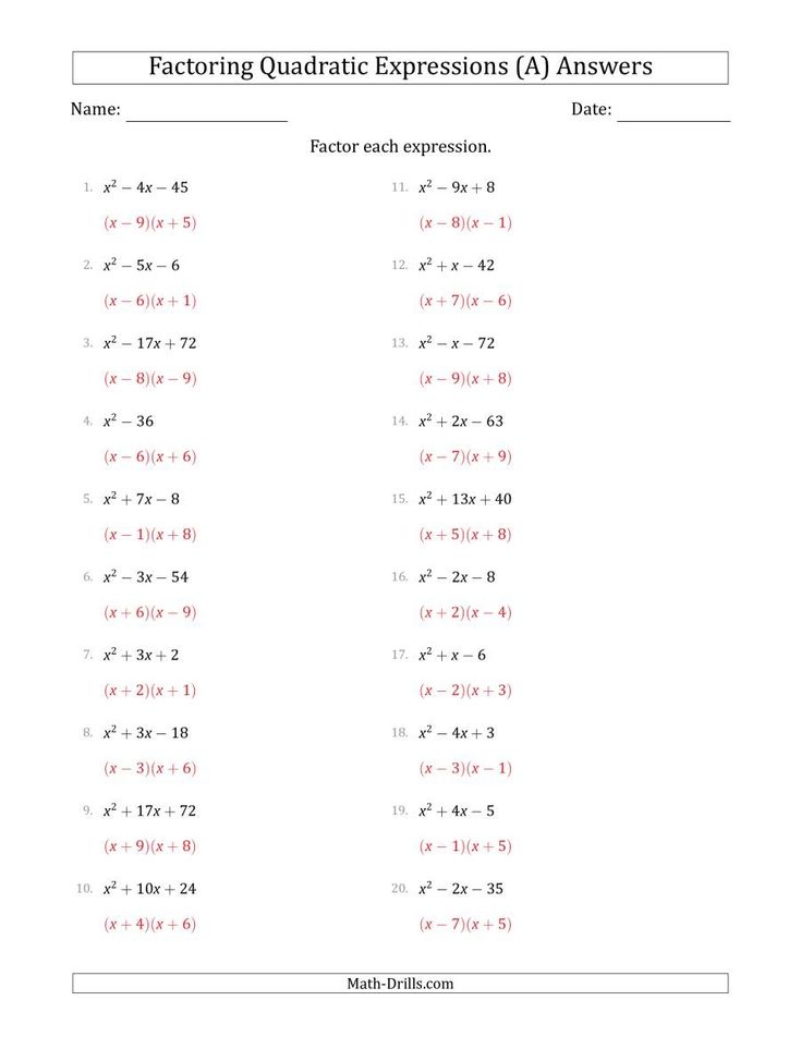 factor quadratics worksheet factor quadratics worksheet