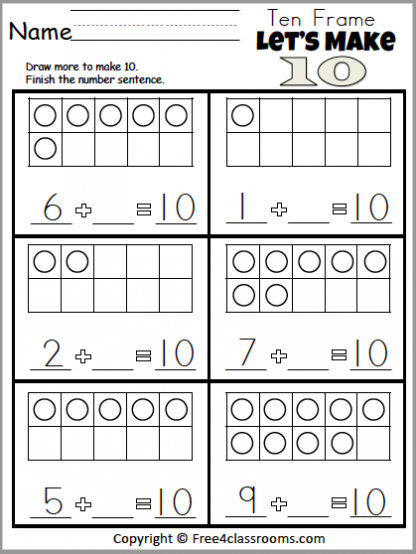 Free Kindergarten Math Addition Let 39 s Make 10 Worksheet