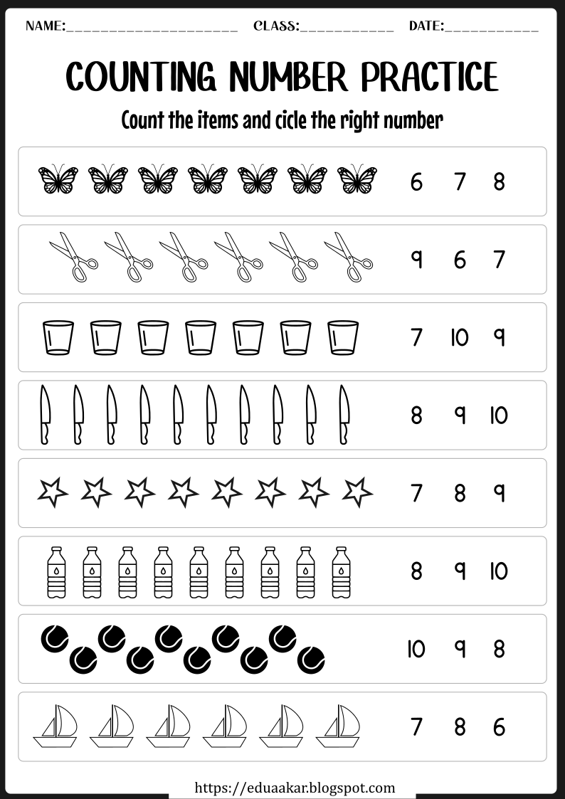 Free Kindergarten Numbers And Counting Worksheets