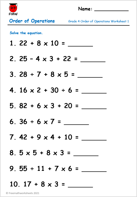 Free Math Worksheets Order Of Operations Order Of Operation Worksheets Free Math Worksheets Order Of Operations Order Of Operation Worksheets
