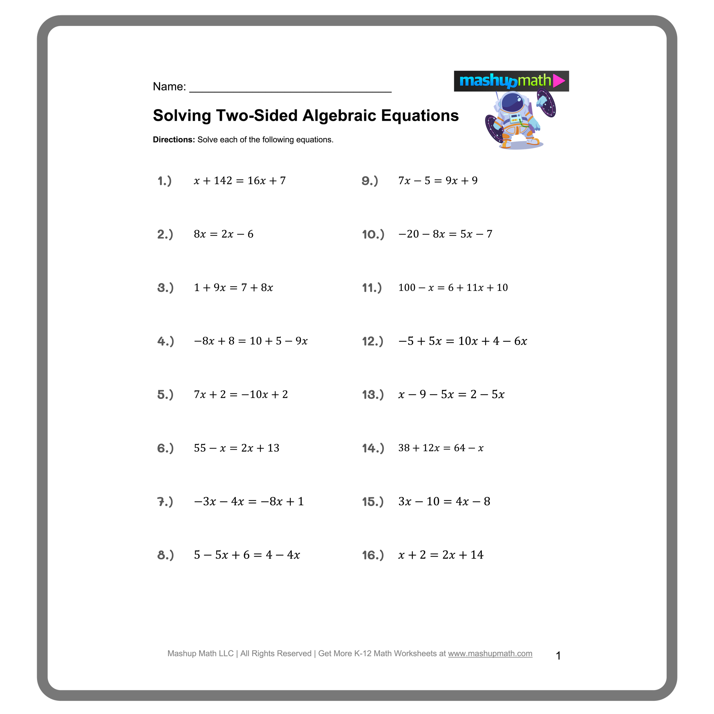 Free Multi Step Equations Worksheets Mashup Math