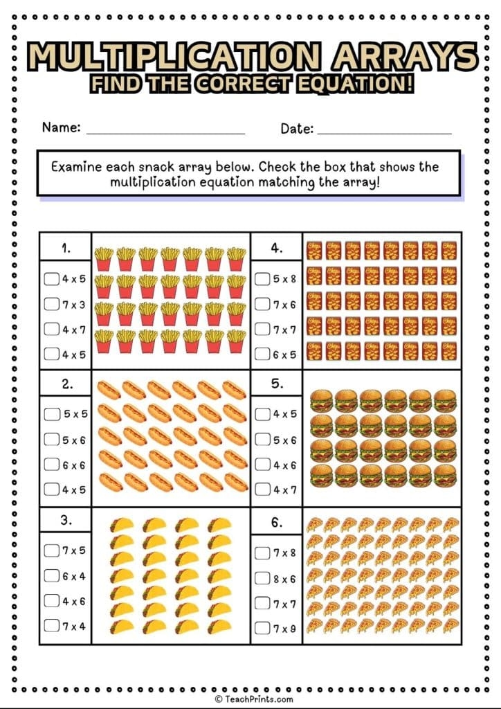 multiplication arrays worksheets