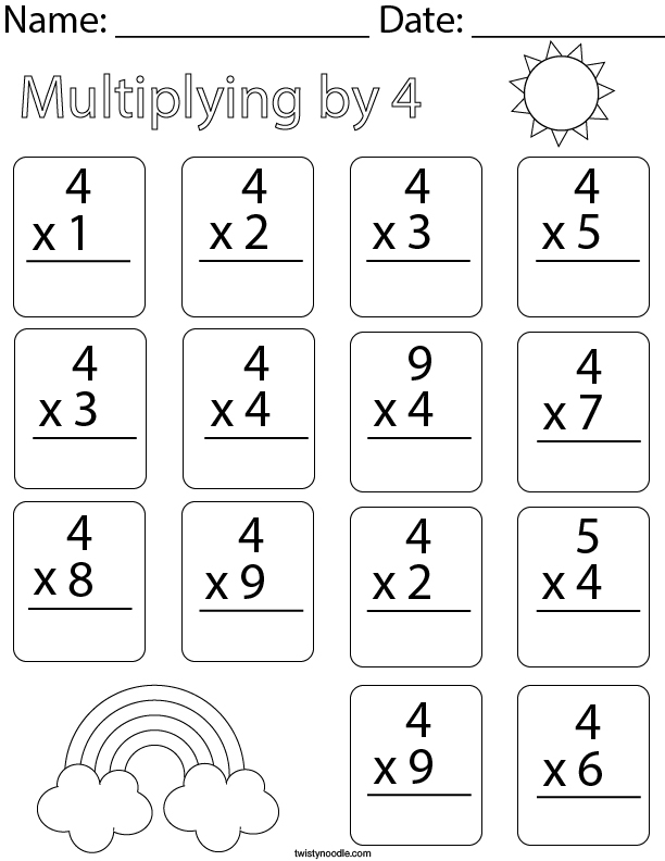 Free Multiplication By 4 Worksheet
