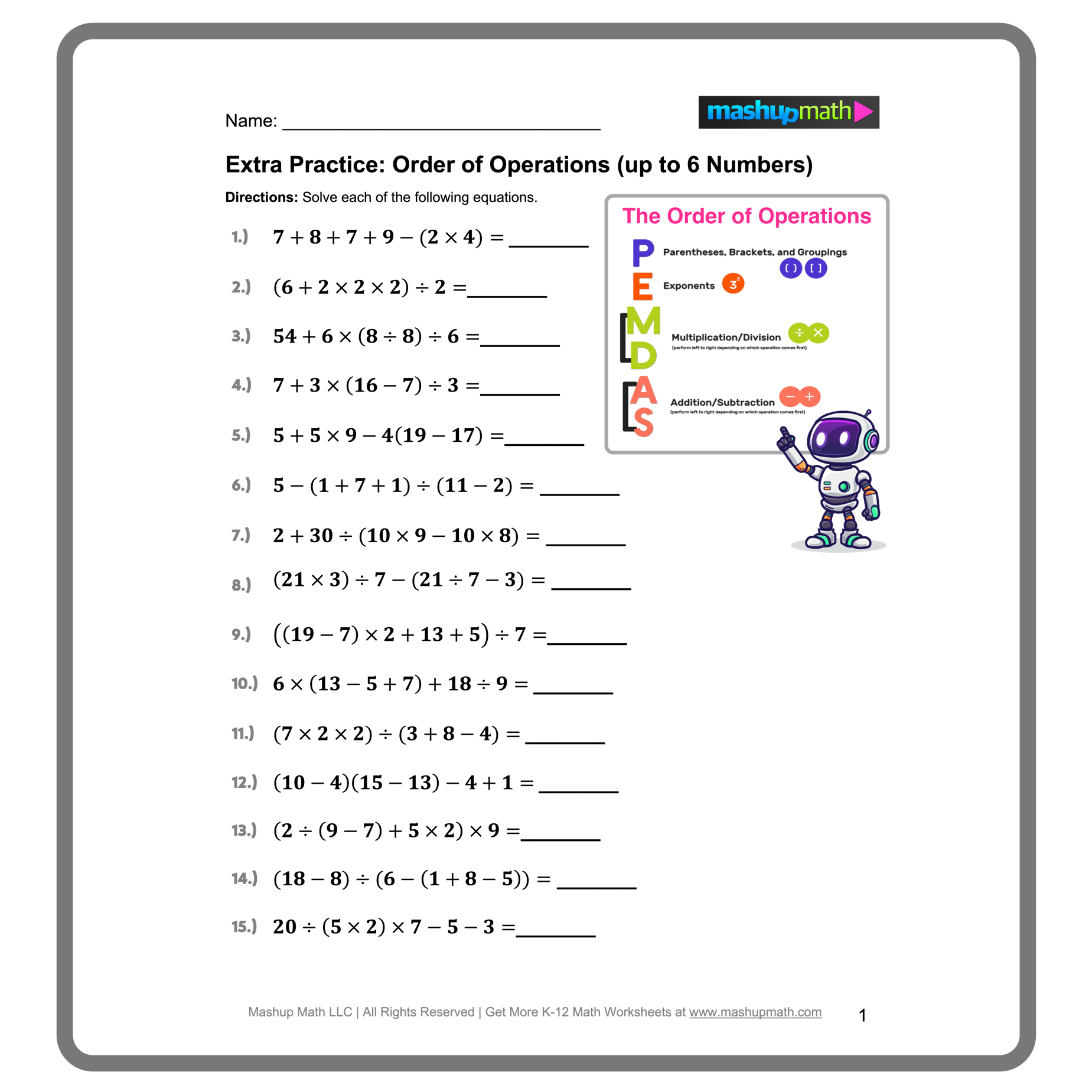 orders of operations worksheet orders of operations worksheet