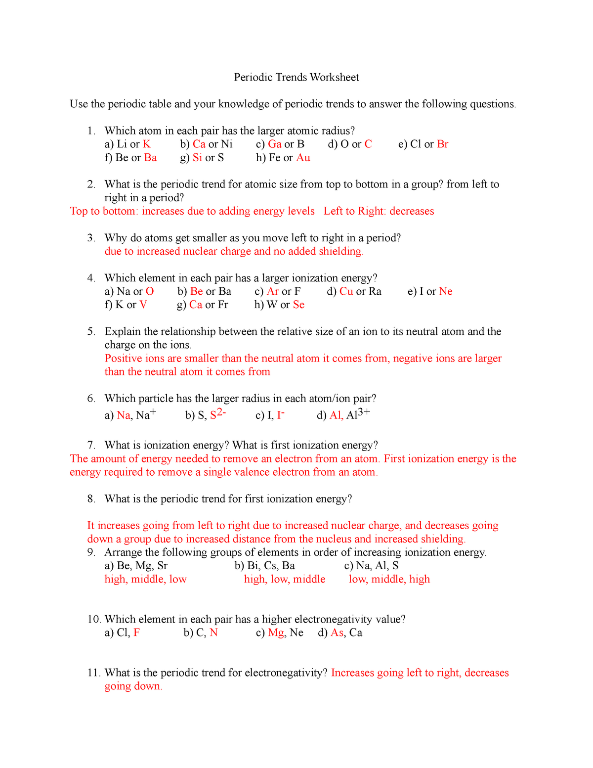 periodic trends worksheet periodic trends worksheet