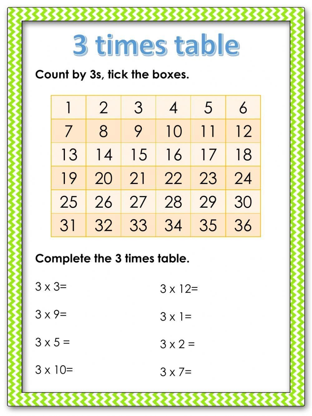 3 times table worksheet