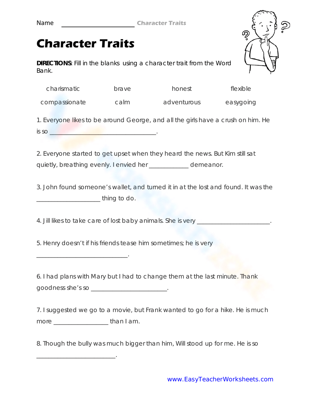 Free Printable Character Traits Worksheets For Kids