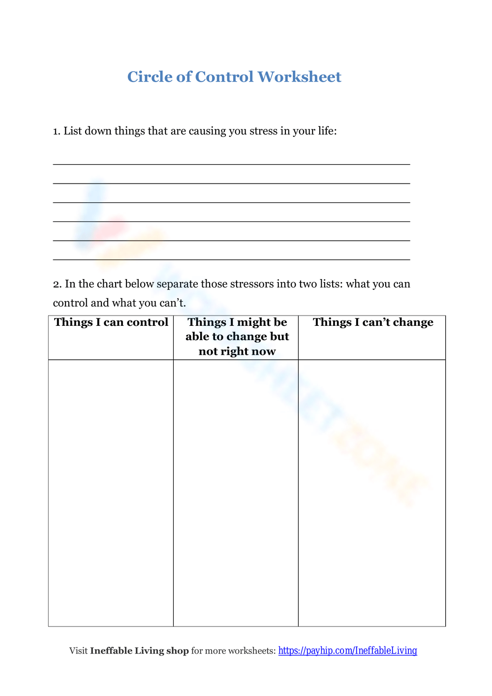 circle of control worksheet circle of control worksheet