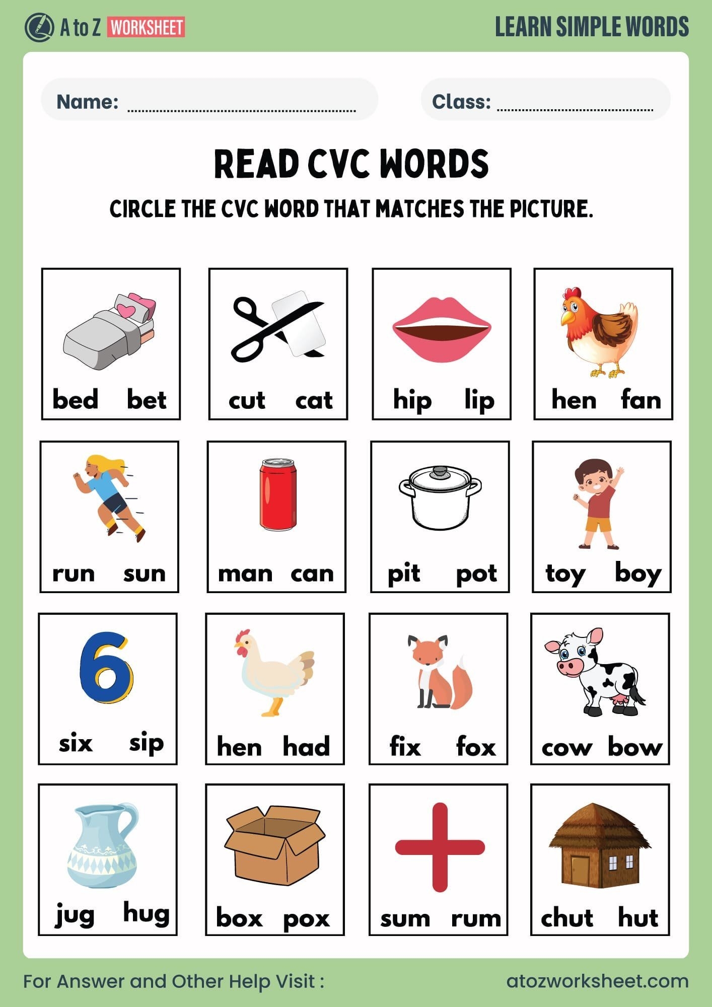 Free Printable CVC Words Worksheets For Kids PDF With Answers A To Free Printable CVC Words Worksheets For Kids PDF With Answers A To