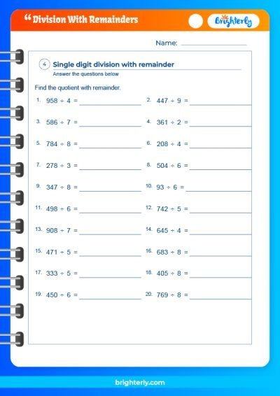 division with remainders worksheet