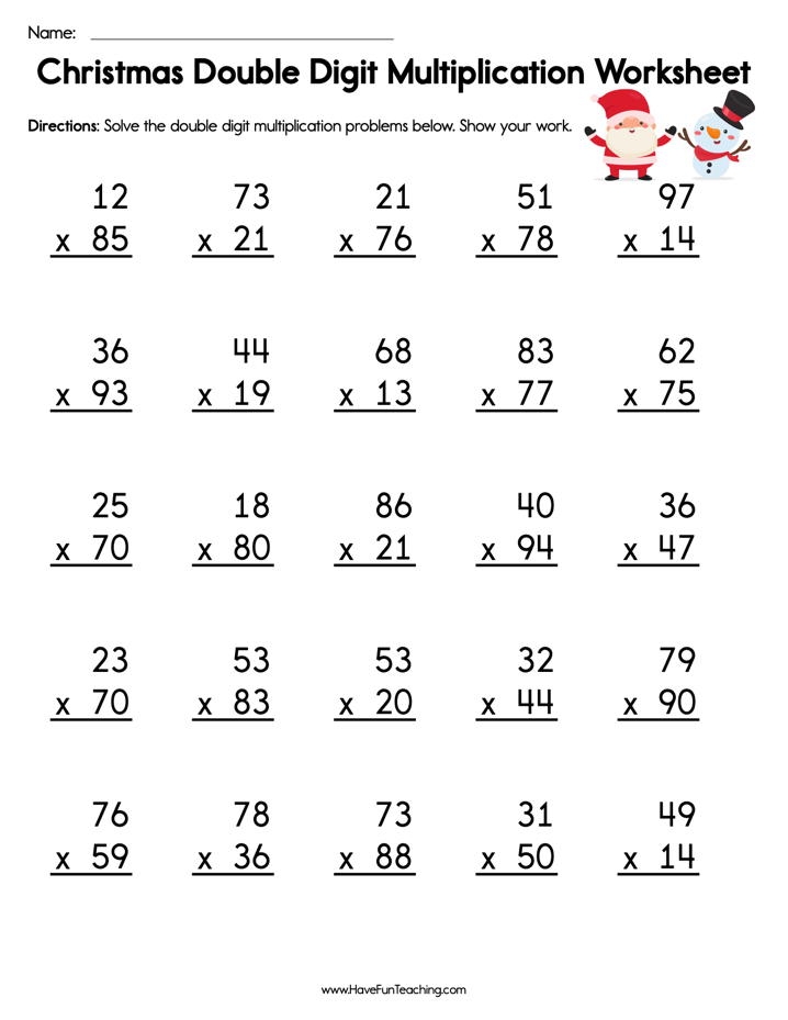 Free Printable Double Digit Multiplication Worksheets PDF Printable Free Printable Double Digit Multiplication Worksheets PDF Printable