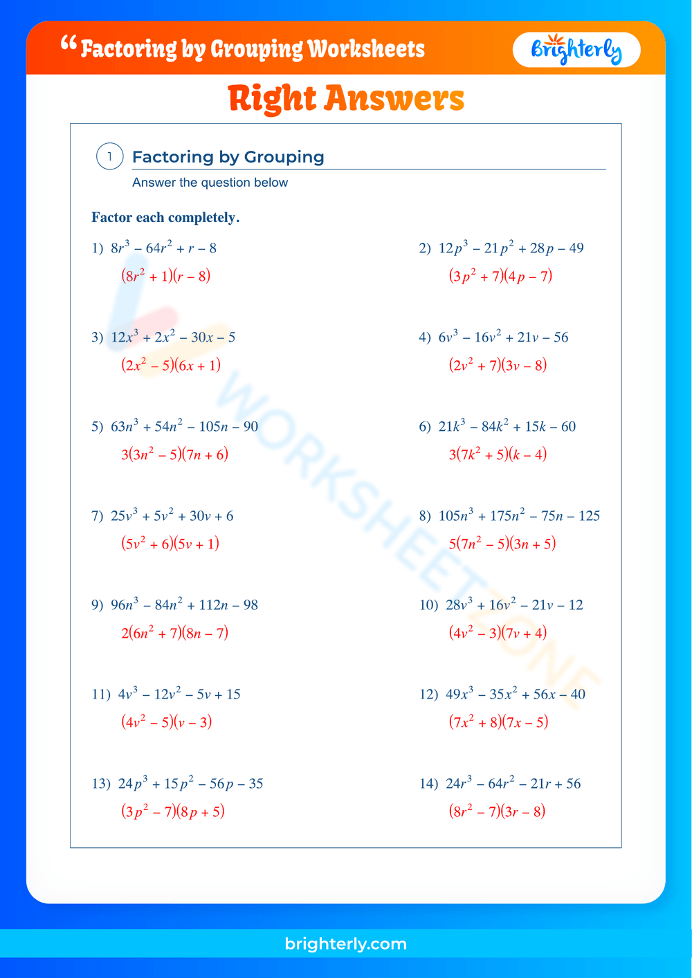 Free Printable Factoring By Grouping Worksheets For Students