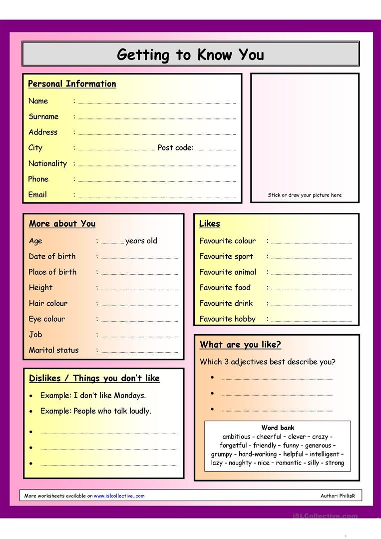 Free Printable Get To Know You Worksheet Bernard Free Printable Get To Know You Worksheet Bernard