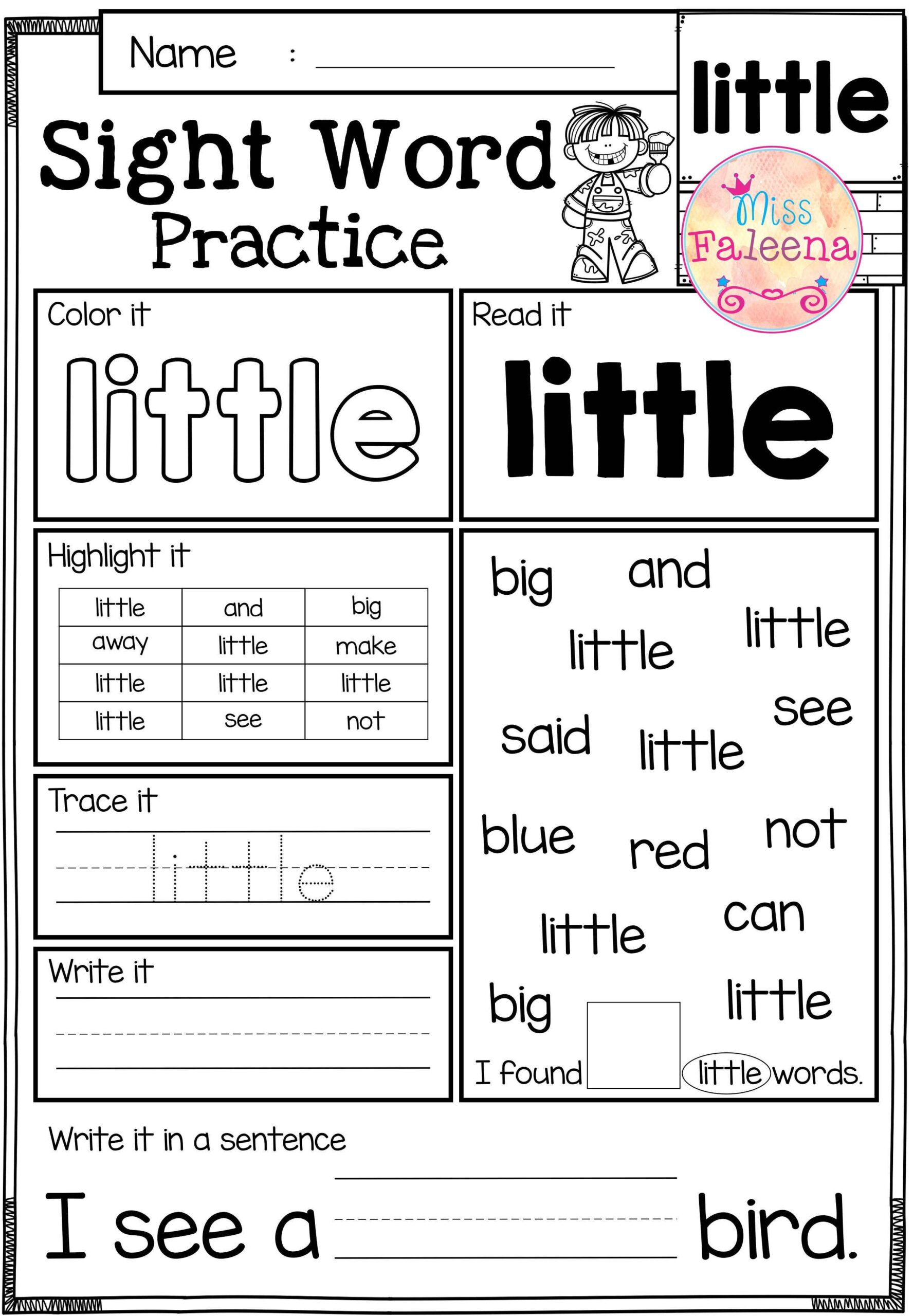Free Printable Kindergarten Sight Word Worksheets Free Printable Kindergarten Sight Word Worksheets