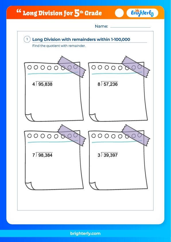 Free Printable Long Division Worksheets For Grade 5 Kids Brighterly