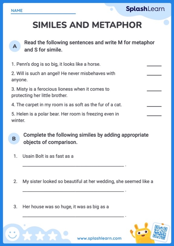 simile and metaphor worksheet