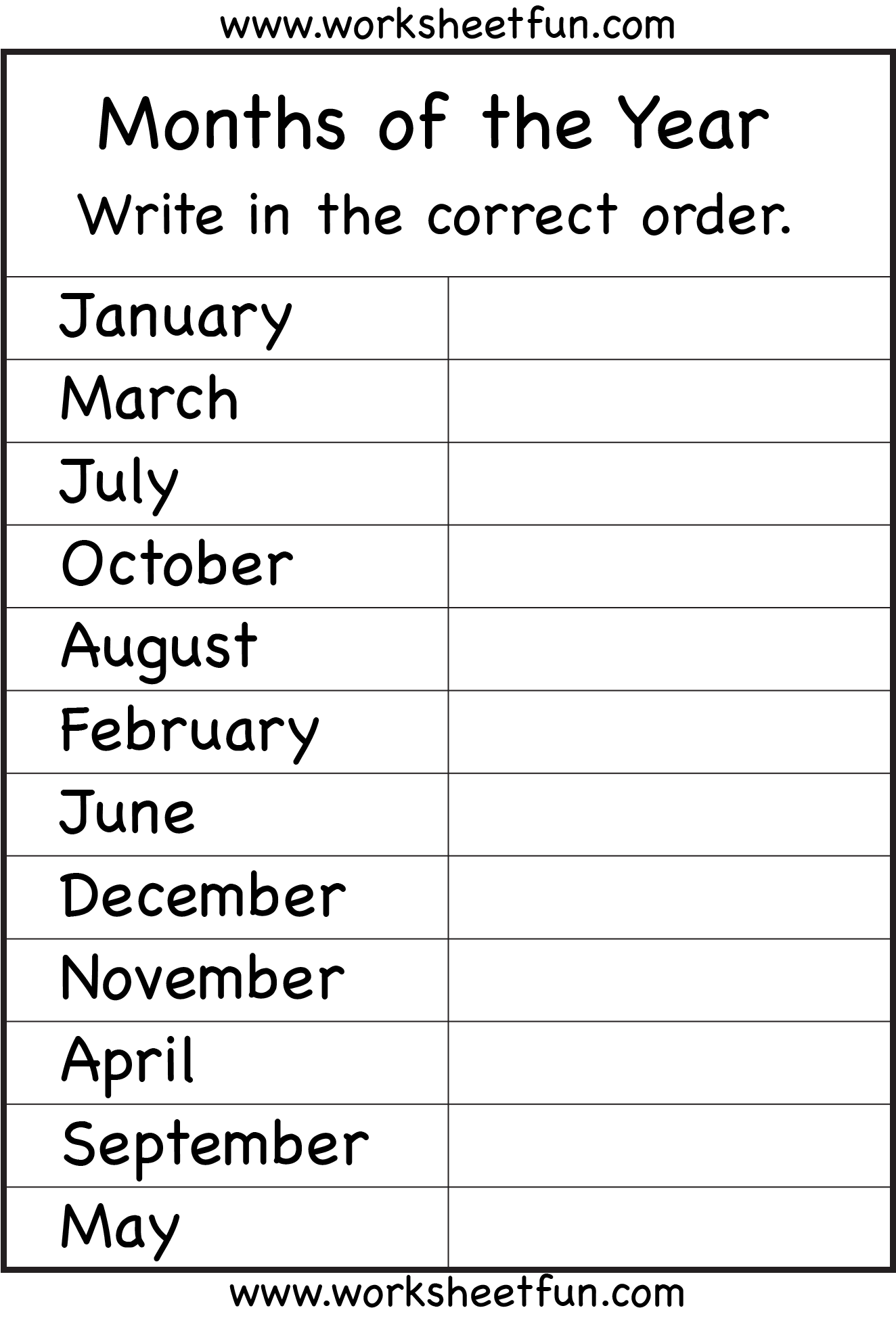 Free Printable Months Of The Year Worksheets