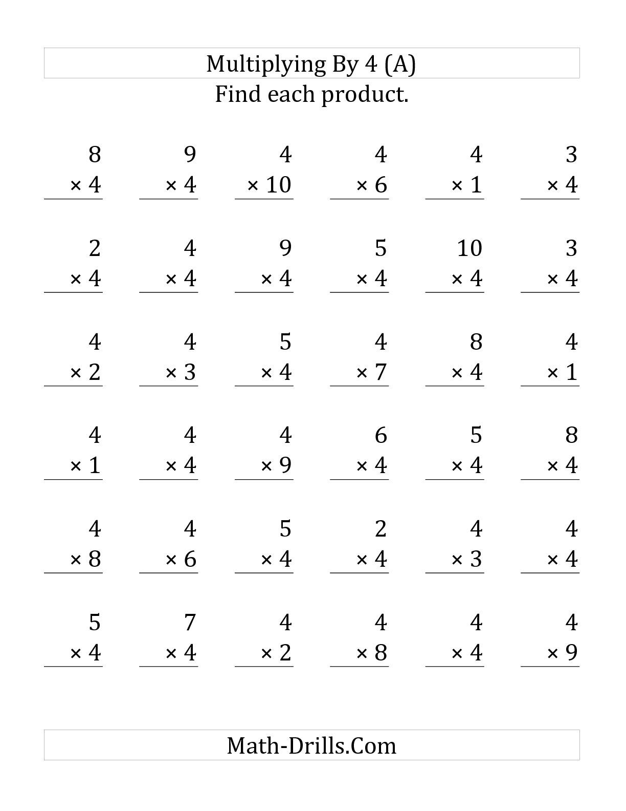 Free Printable Multiplication By Fours Worksheet