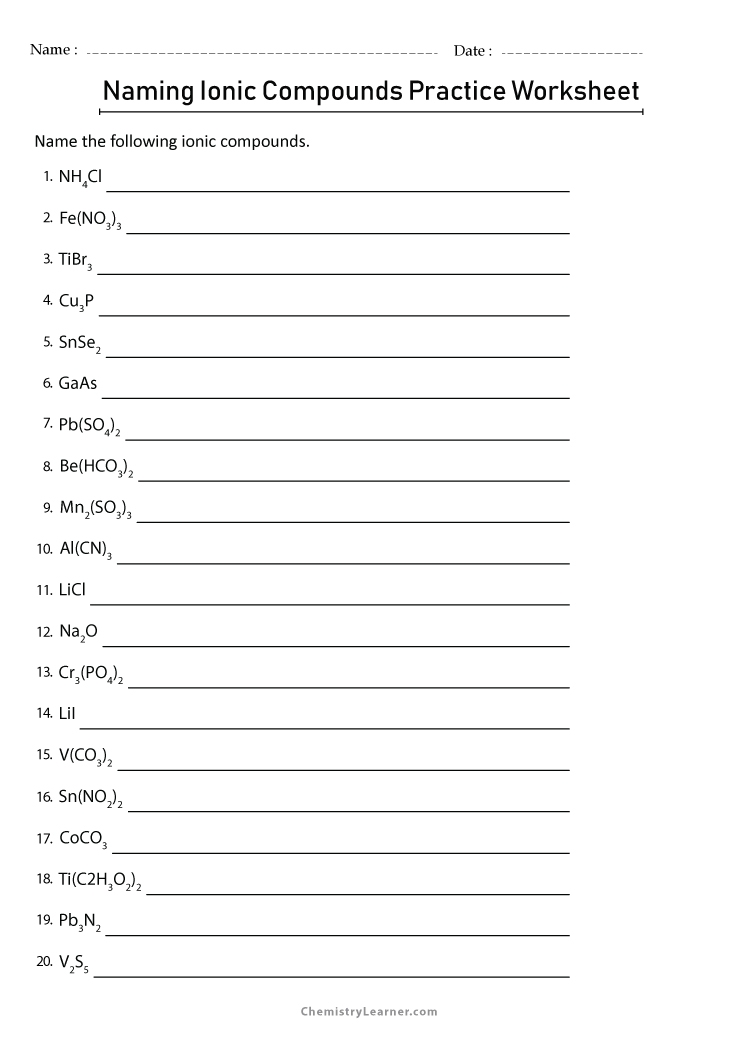 Free Printable Naming Ionic Compounds Worksheets Free Printable Naming Ionic Compounds Worksheets