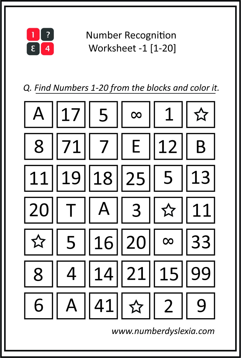 Free Printable Number Recognition Worksheets 1 20 PDF Number Dyslexia Free Printable Number Recognition Worksheets 1 20 PDF Number Dyslexia