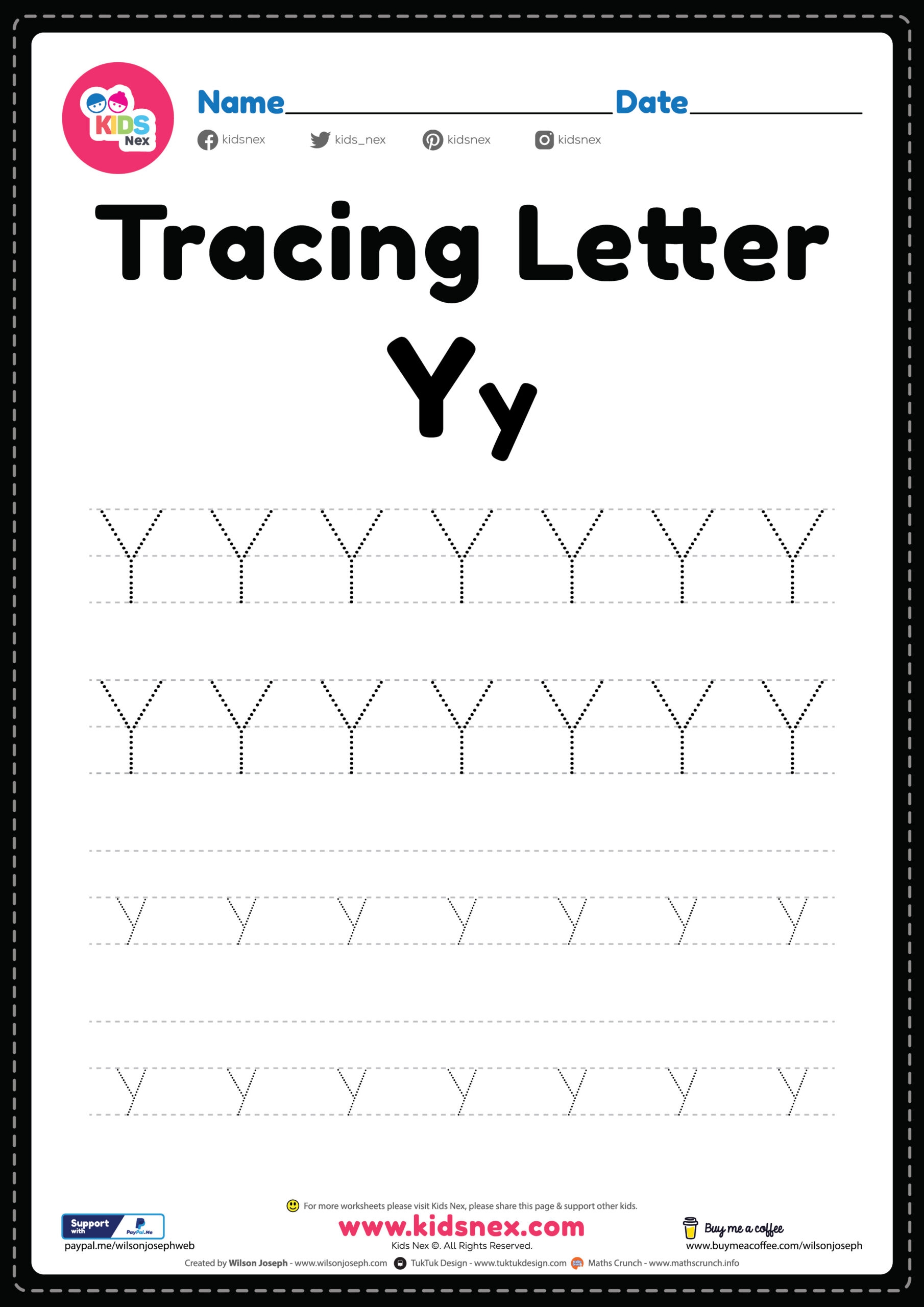 Free Printable PDF Tracing Letter Y Alphabet Worksheet