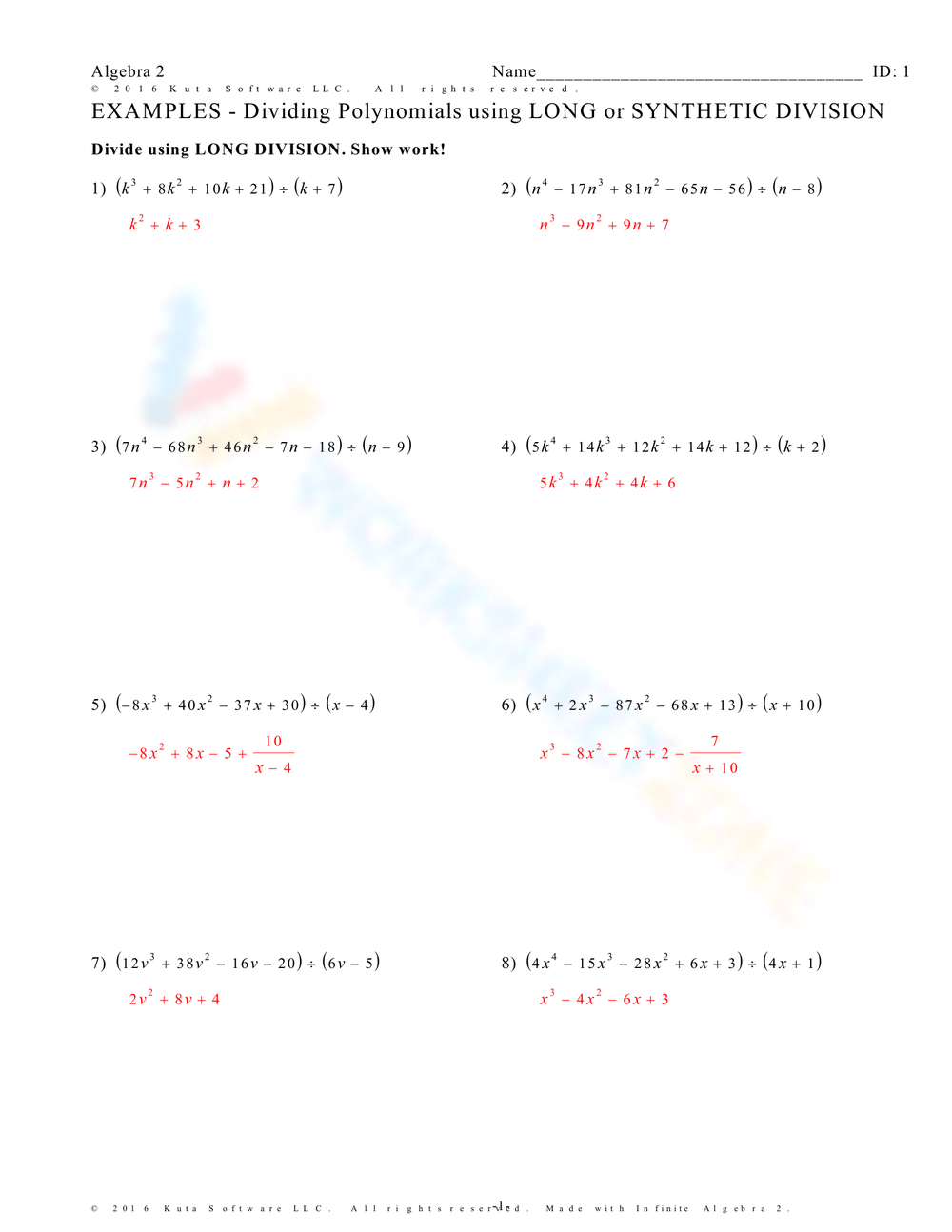 polynomial long division worksheet