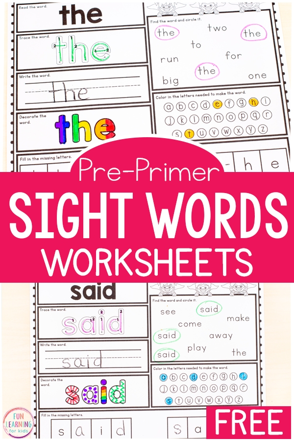 Free Printable Pre K Sight Word Worksheets Free Printable Pre K Sight Word Worksheets