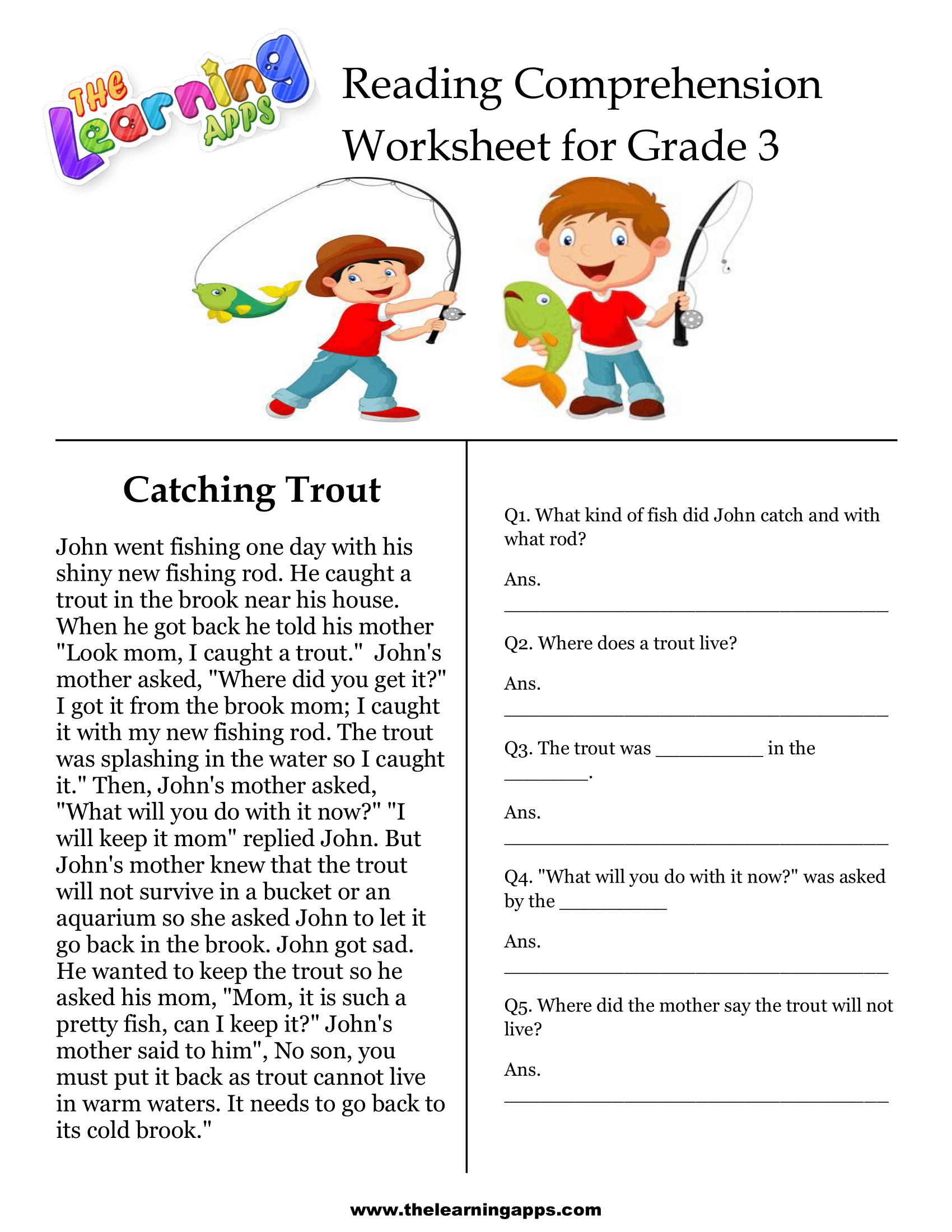 Free Printable Reading Comprehension Worksheets For 3Rd Grade 