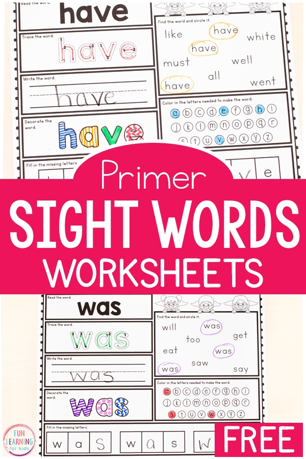 kindergarten sight word practice worksheets