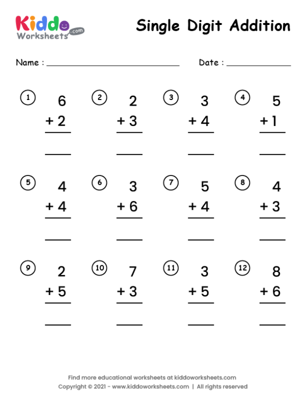 Free Printable Single Digit Addition Worksheet Kiddoworksheets Free Printable Single Digit Addition Worksheet Kiddoworksheets